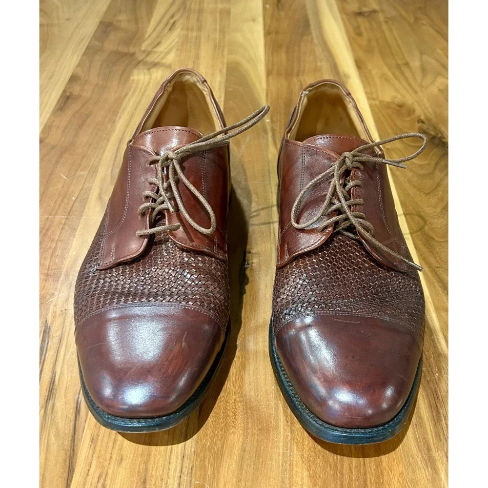 Allen Edmonds Lauderdale Brown Woven Leather Cap Toe Oxford Mens 14 D 3729